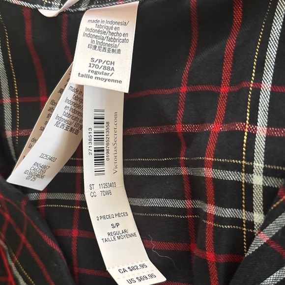 Victoria's Secret Flannel Long Pajama Set Black Red White Plaid Signature PJ S - Picture 7 of 10